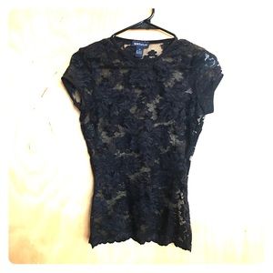 Ann Taylor Black Lace Fitted Blouse XS
